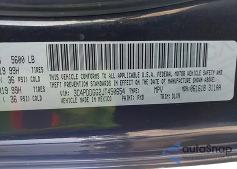 2018 Dodge Journey Crossroad from USA, damaged, VIN 3C4PDDGG2JT450654